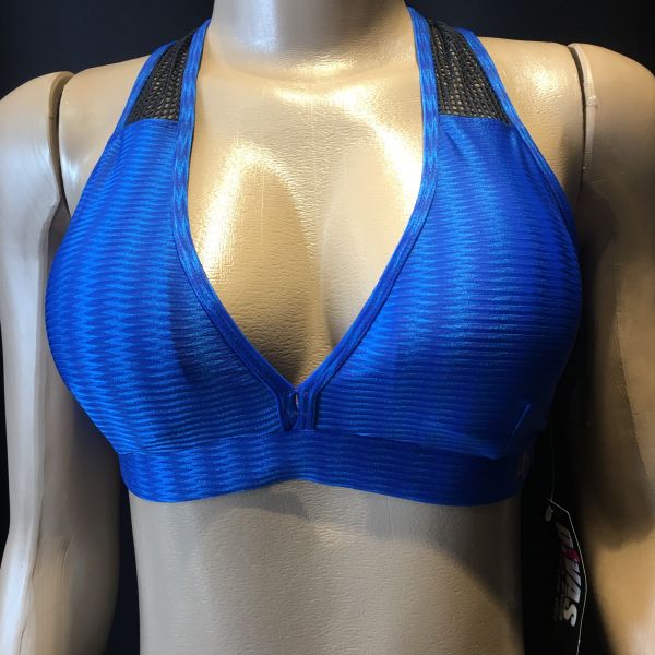 TOP CIRRE AZUL COM BOJO E DETALHE TELA PRETO