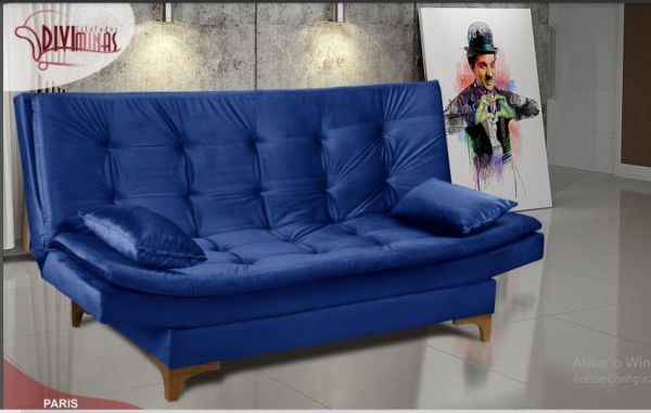 Sofa Cama Paris 2 Estagios Veludo Jolie Azul 28 Diviminas