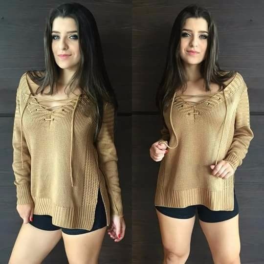 ♡ Blusa Tricot Gola V Com Cordao