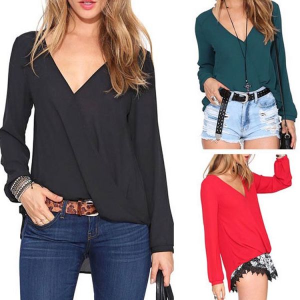 Blusa Decote V Manga Comprida Charme Lady
