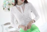 Blusa Feminina Elegante Casual De Renda Manga Longa Fashion