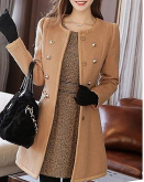 Mulheres Casaco Casual Simples Inverno,SólidoBRANCO / Preto / Marrom Lã Lapela Chanfrada-Manga Long