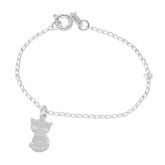 Pulseira infantil folheada a prata com pingente em forma de gato - P573P