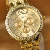 Relógio Feminino Elegante De Luxo Dourado Com Cristais