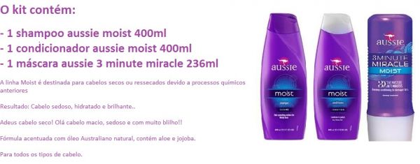 Kit Aussie Shampoo + Condicionador + 3 Minute Miracle