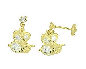 Brinco folheado a ouro em forma de uma abelha - Cod: 2453