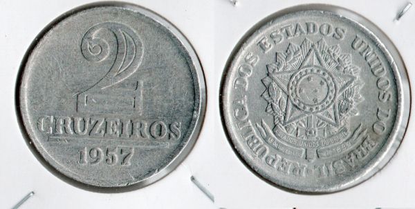 BX279/7 - 2 Cruzeiros 1957 - 194.000 - ESCASSA - Aluminio