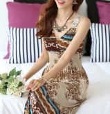 Vestido ( Raiom ) - Casual Decote em V - Sem Mangas