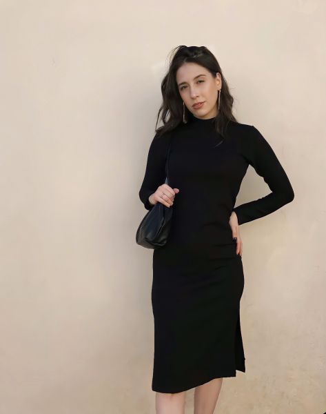 Vestido gola alta Midi