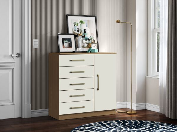 Comoda Milao 5G1P Atacama.Off White Aramoveis
