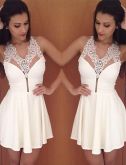 moda mais novo sexy v pescoço rendas splicing vestido magro chiffon das mulheres #02682732