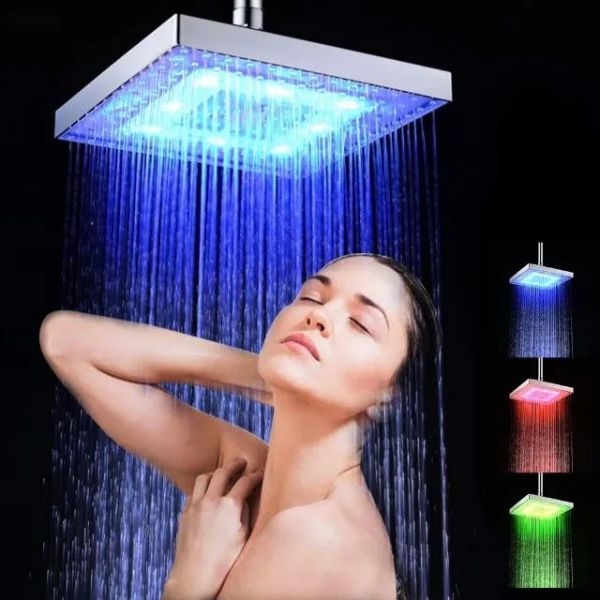 Chuveiro Quadrado Com Efeito Chuva Led, Várias Cores