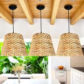 Pendente de Palha Luminária Lustre Artesanal + kit Instalação 50x55