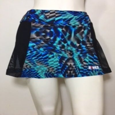 Short Saia Fitness Estampa Azul e Tela nas Laterais