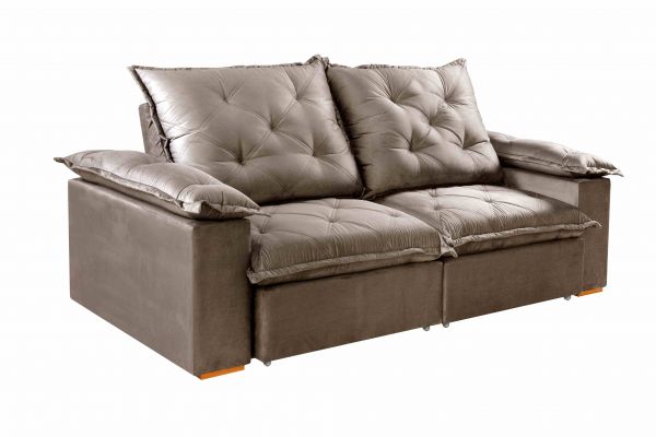 Estofado Retratil Reclinavel Leblon 250 2x100 Molas Ensacadas Veludo Inca Bege Escuro 813 Evidence