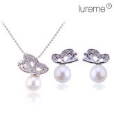 lureme cristal borboleta brincos de pérola colar das mulheres definido #00690996