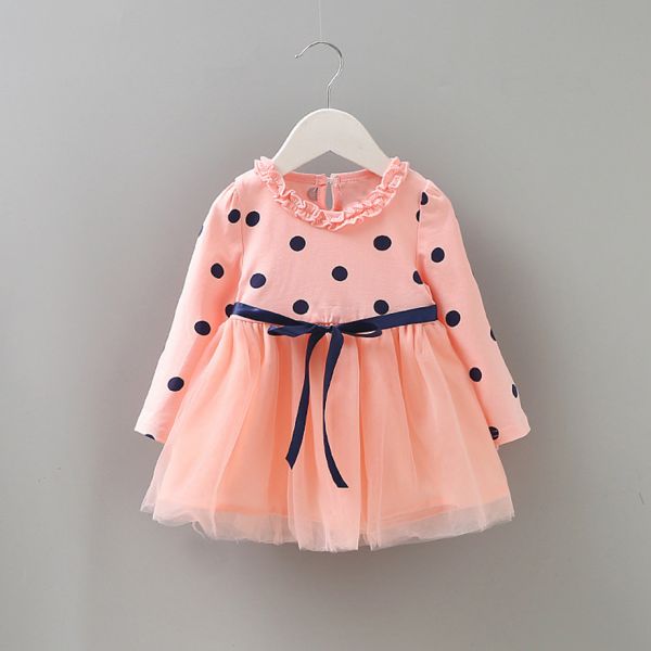 Vestido Bebê Primavera Com Laço Manga Longa