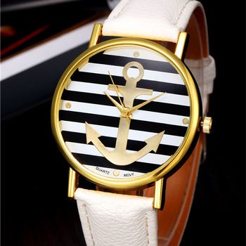 Nova moda couro Strap Anchor genebra, Quartz Dress Watch  analógico Unisex