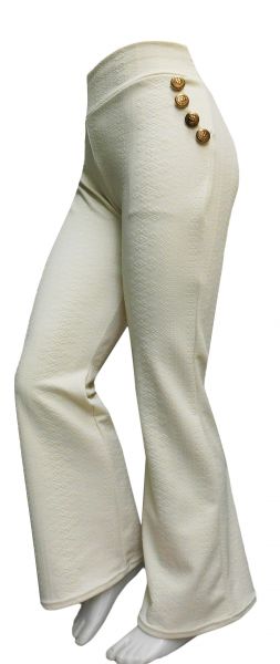 calça flare ou reta G(44), com bolsos na frente e aplique de botões, bege/offwhite