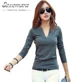 Blusa Slim de Malha C/ Decote em V (Importado)