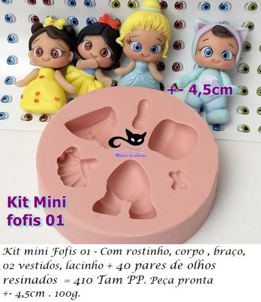 Kit mini fofis 01 , apliques + 40 pares de olhos res. PP