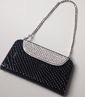 CASE BOLSA COM STRASS E FECHO MAGNETICO PRETA PARA IPHONE 4 E 4S