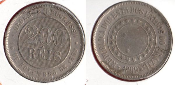 V045-1 - 200 Réis 1889 - Tiragem 4.829,000 - ÓTIMO ESTADO