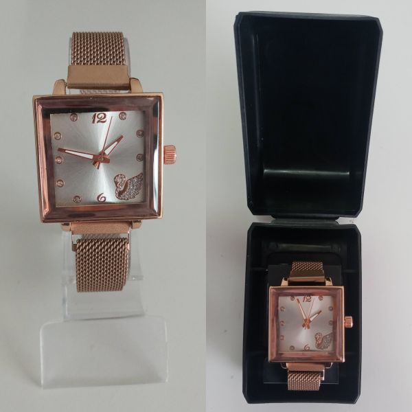 Relógio Femino Pulseira Magnética Dourado Glitter