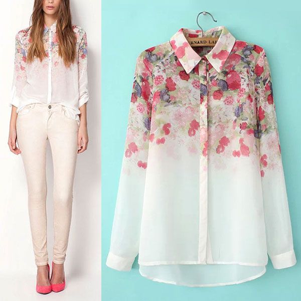 blusa chiffon detalhe floral