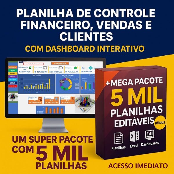 Controle Financeiro Empresarial + Super Pack Planilhas Excel - VERSÃO: ARC128