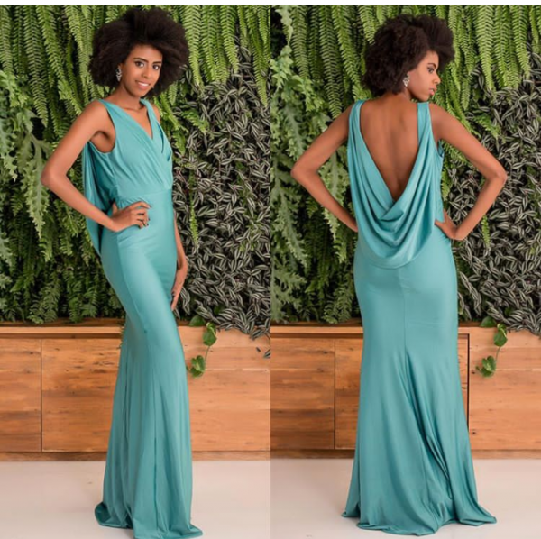 Vestido longo em musseline toque de seda forrado