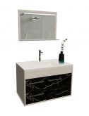 Conjunto Procion com Pia e Espelho 1P2G Branco.Marmorizado Preto Cerocha
