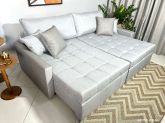Sofa Cama Monaco 220 2x100cm mais Braco 10cm Linho Cinza Orthobox