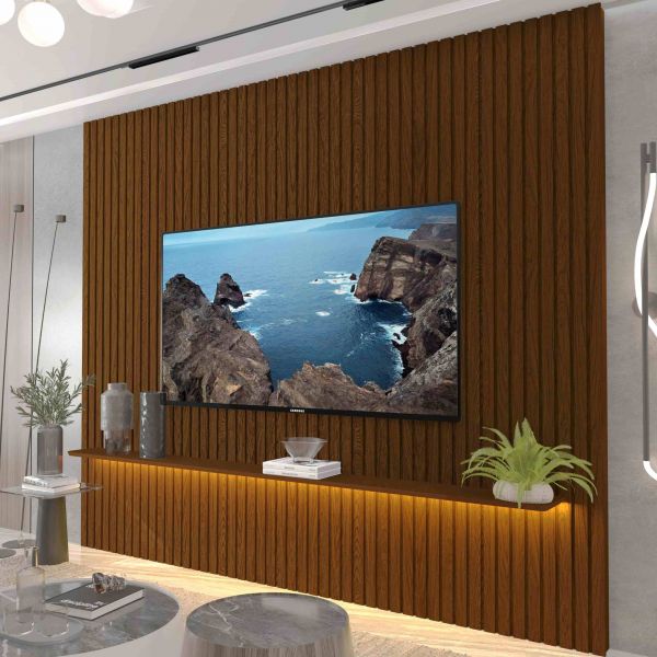 0551287 Painel Nobre Ripado 230 1Prateleira com LED Castanho Gelius