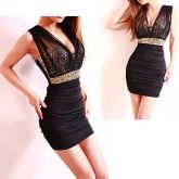 Vestido Bodycon com Lantejoulas e Decote em V Profundo #00557964