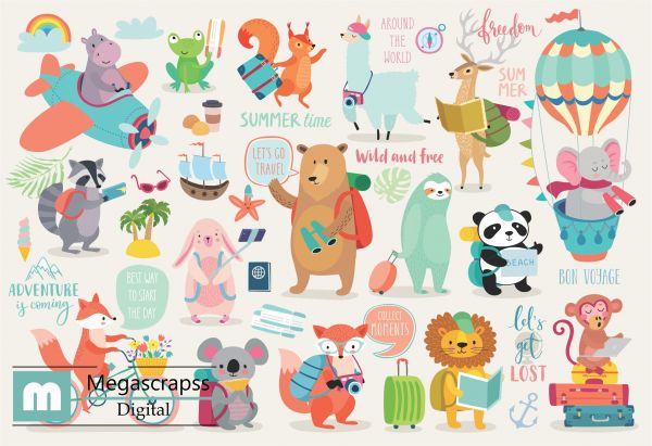 Kit scrapbook digital vetores animais