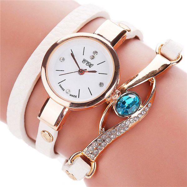 Relogio Pulseira de couro Dourado e Strass