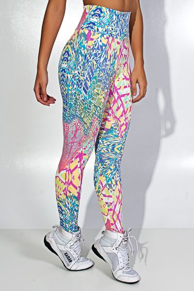Legging Estampada Amarelo com Traços Azul Rosa e Verde | Ref: CA550