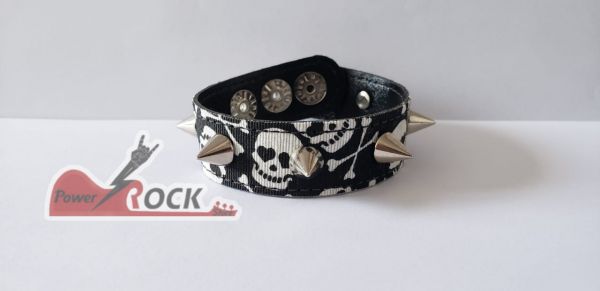 Bracelete de couro coberto com tecido caveira Spike- B31