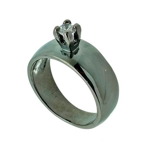 Anel largo de cálice c/ banho onix e zircônia - AN0369O