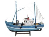 Barco Pesqueiro Decorativo Azul Claro - Em Madeira 30x26cm