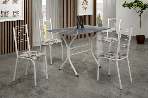 7311.171.1.62 Conjunto Mesa Paraty 120x75 Branco Tmp Indiana Preto com 4 Cds Branco.Primavera Preto