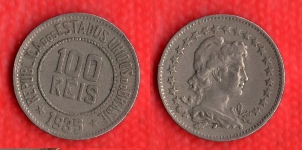 V089-9 - 100 Réis 1935 - Tiragem 3.442.000 - ÓTIMA PEÇA