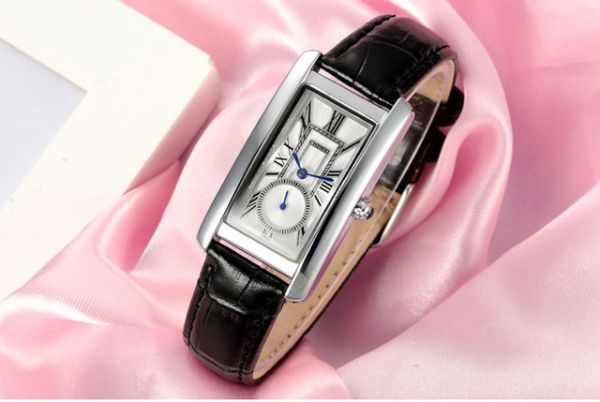 Relogio Feminino De Pulso Mecanico Pulseira De Couro Preto