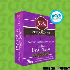 Drágea de Chocolate com Uva Passas Zero Açúcar 25 Gramas Svili