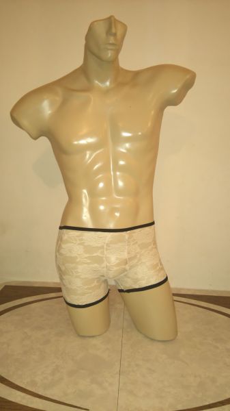 CUECA BOXER RENDA COR BEGE