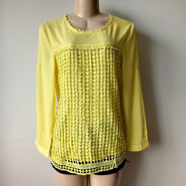 CAMISA MANGA LONGA COM RENDA PEROLA