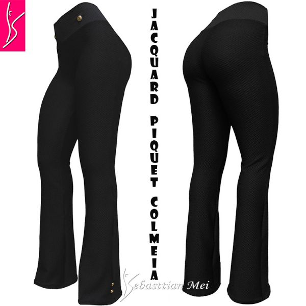 Calça aplique botões (48/50-52/54) plus size, flare ou reta, cintura alta, várias cores