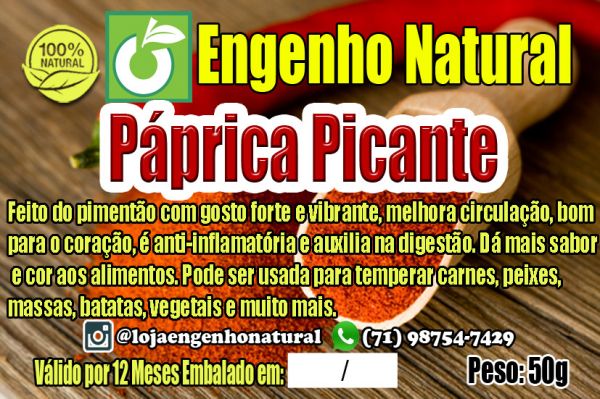 Páprica Picante 50 Gramas Engenho Natural