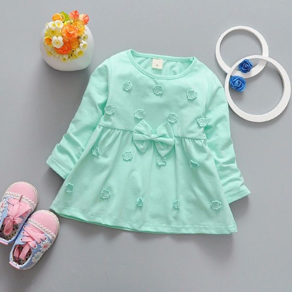 Vestido Infantil Primavera Bebê Bordado Manga Longa